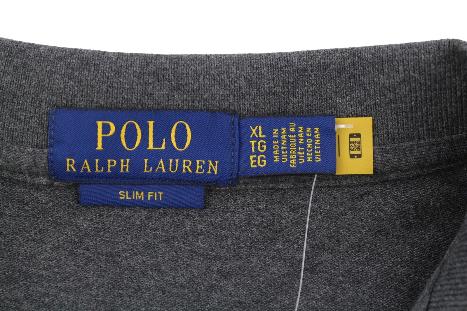 RALPH LAUREN Slim Fit Men Polo XL Dark Grey Melange Cotton Short Sleeve