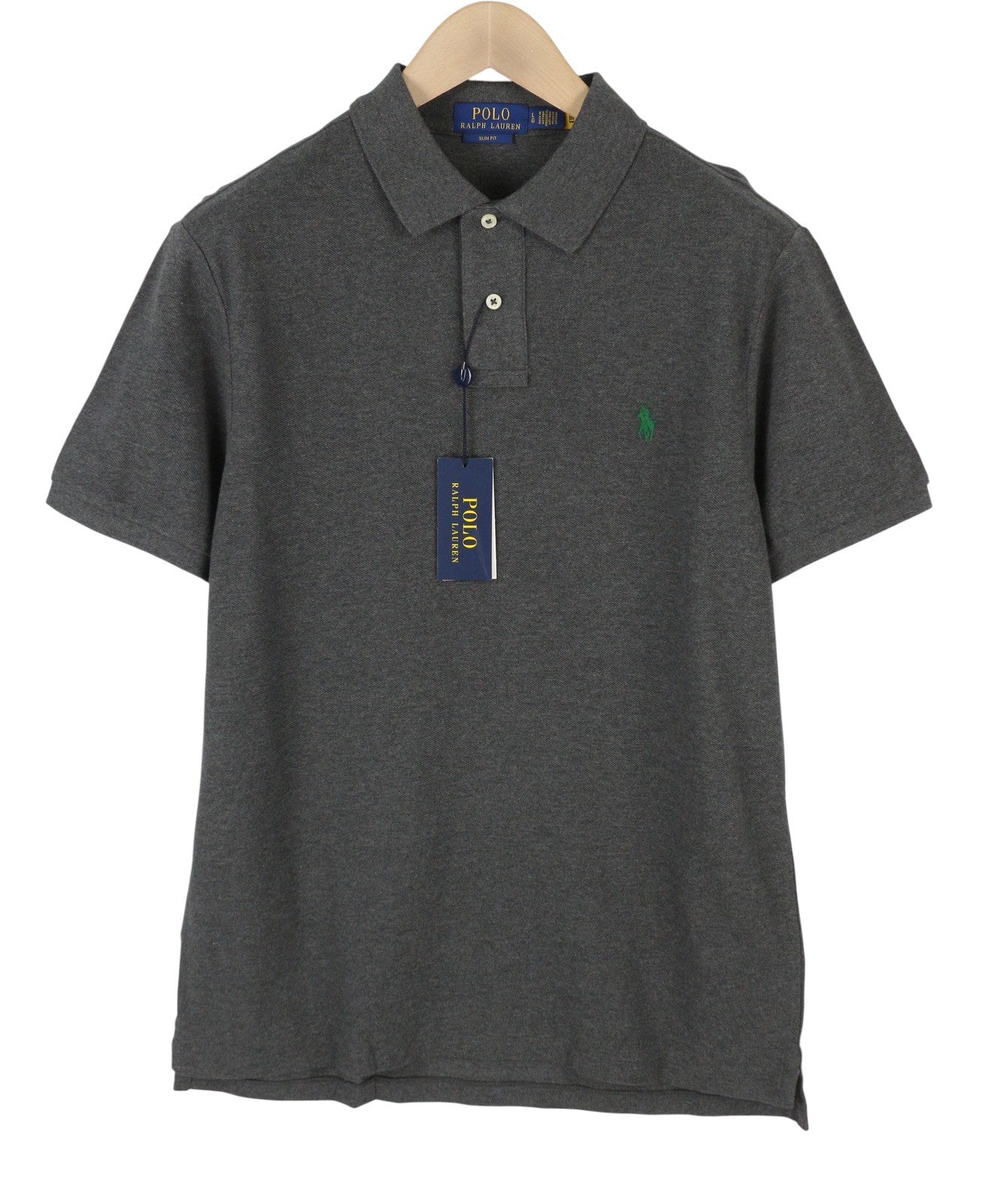 RALPH LAUREN Slim Fit Men Polo XL Dark Grey Melange Cotton Short Sleeve