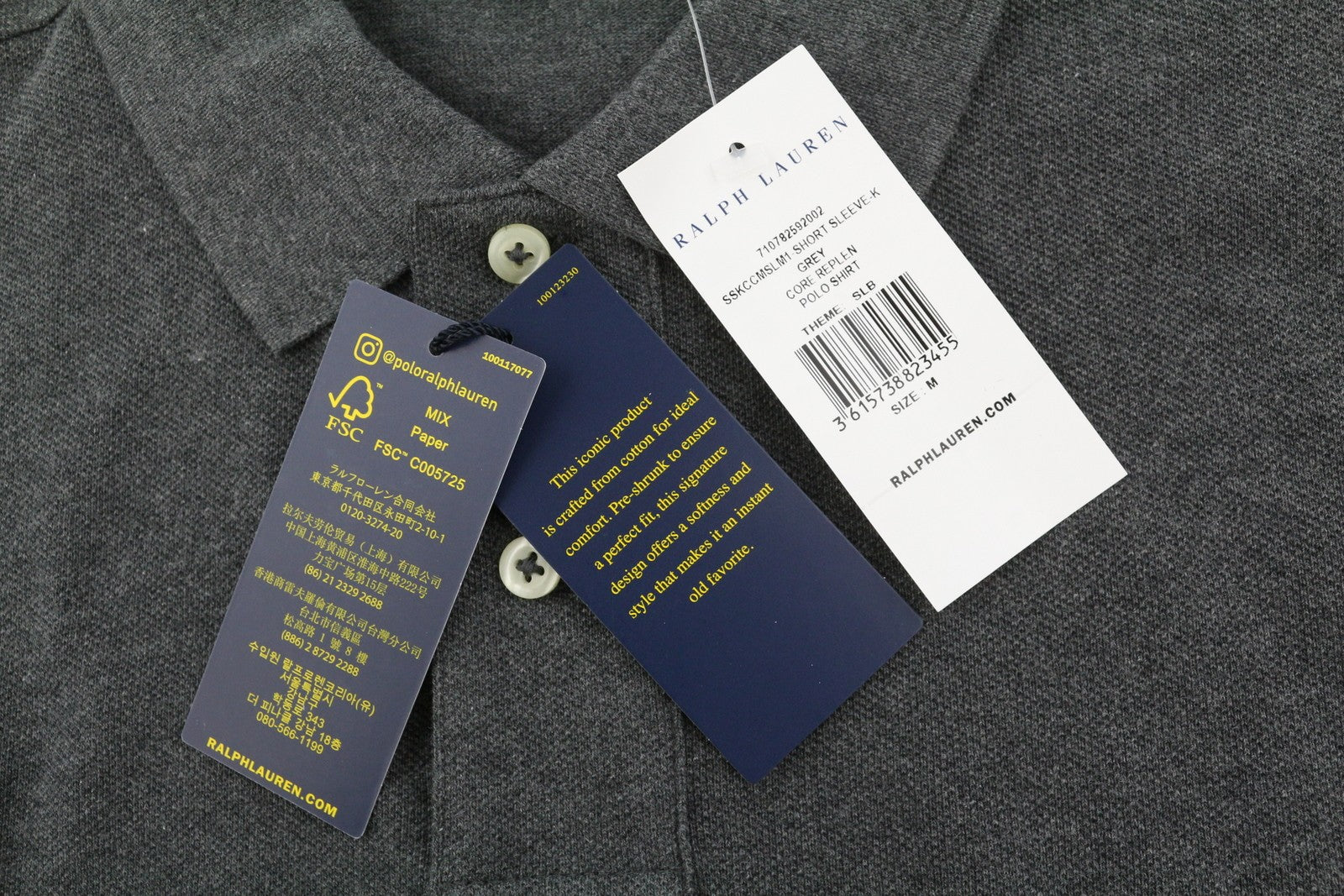 RALPH LAUREN Custom Slim Fit Men Polo M Dark Grey Melange Cotton Sleeve