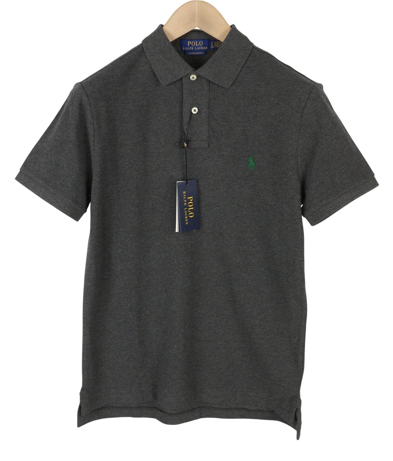 RALPH LAUREN Custom Slim Fit Men Polo M Dark Grey Melange Cotton Sleeve