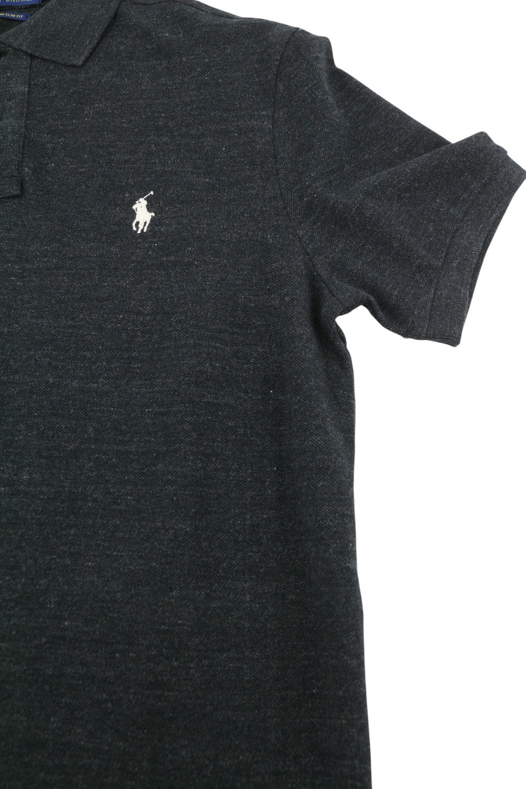 RALPH LAUREN Custom Slim Fit Men Polo M Black Melange Cotton Short Sleeve