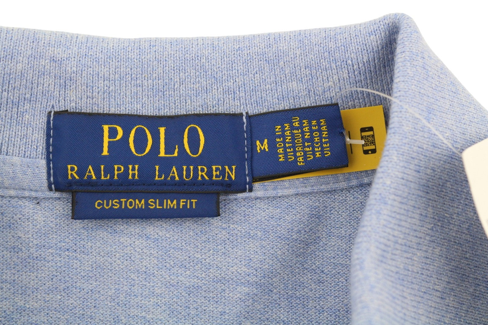 RALPH LAUREN Custom Slim Fit Men Polo M Blue Melange Cotton Short Sleeve