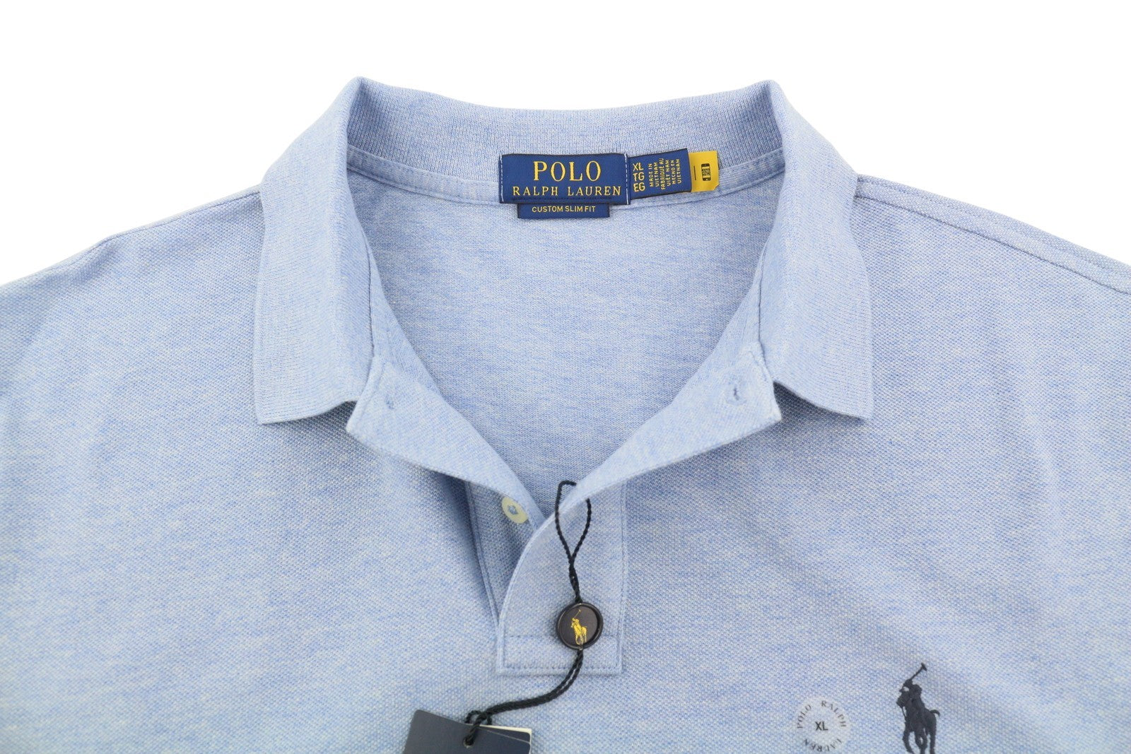 RALPH LAUREN Custom Slim Fit Men Polo XL Blue Melange Cotton Short Sleeve
