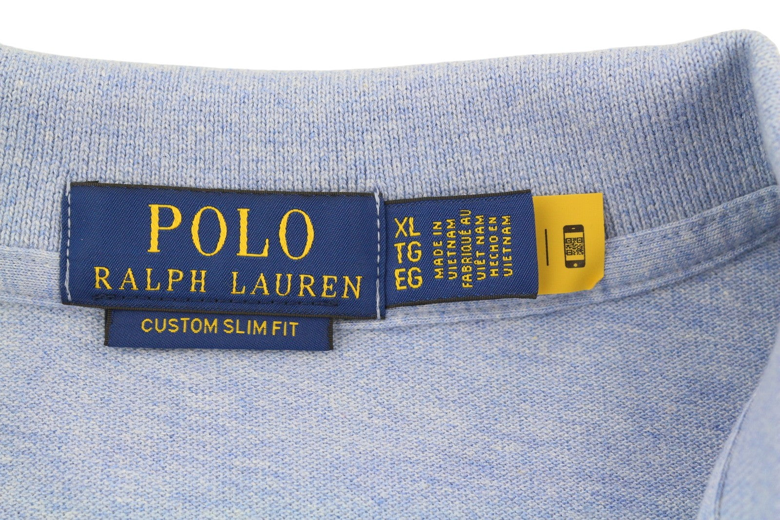 RALPH LAUREN Custom Slim Fit Men Polo XL Blue Melange Cotton Short Sleeve