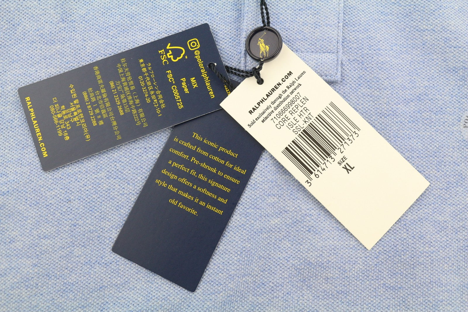 RALPH LAUREN Custom Slim Fit Men Polo XL Blue Melange Cotton Short Sleeve