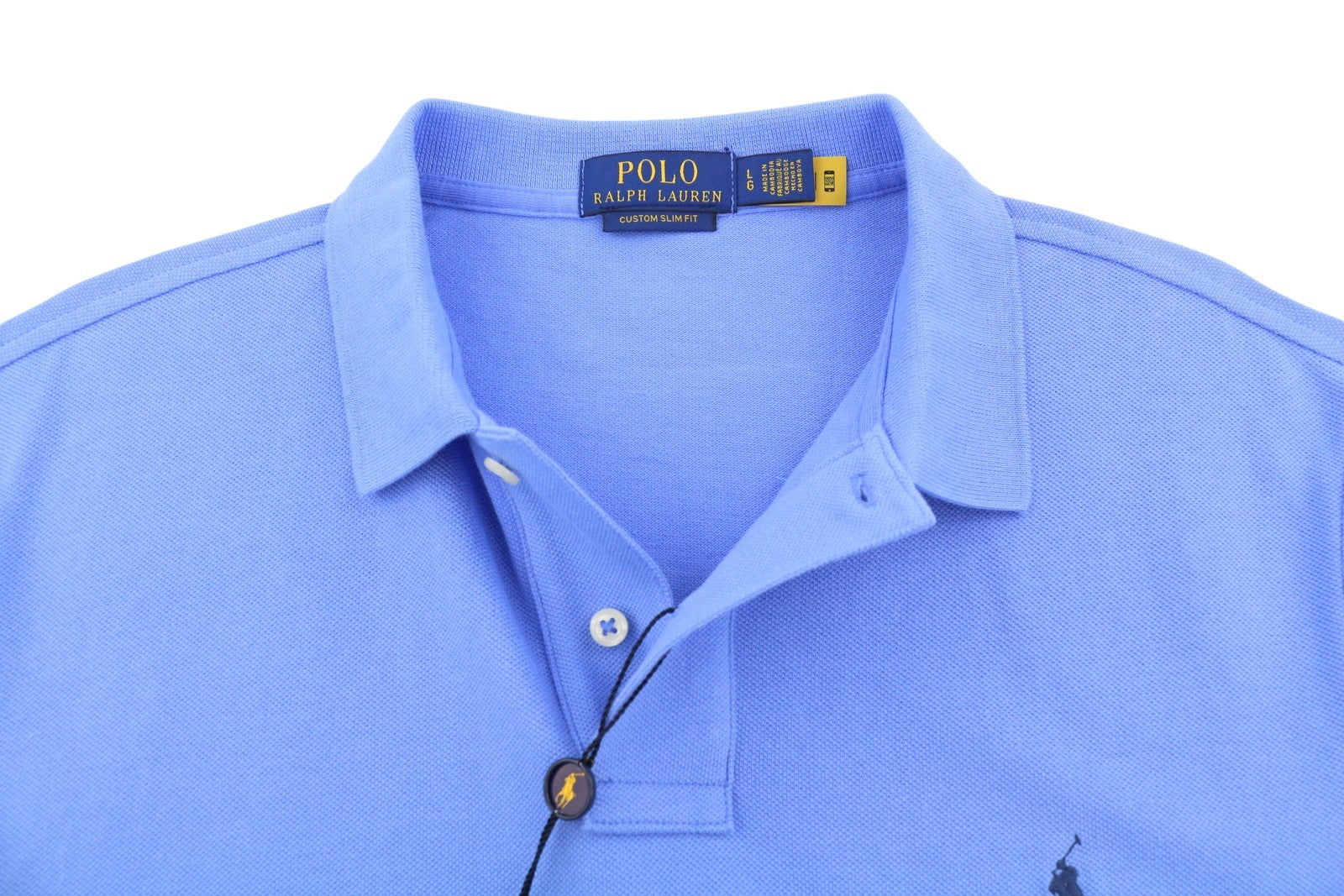 RALPH LAUREN Custom Slim Fit Men Polo L Blue Cotton Logo Short Sleeve
