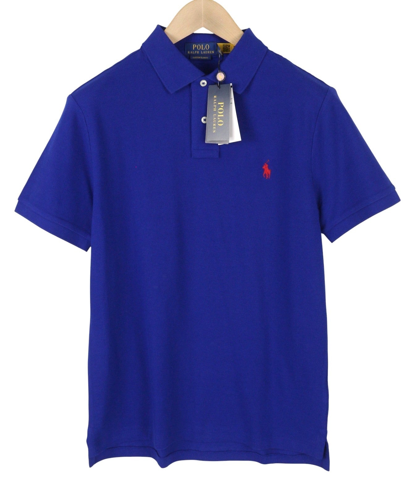 RALPH LAUREN Custom Slim Fit Men Polo M Mid Blue Cotton Logo Short Sleeve