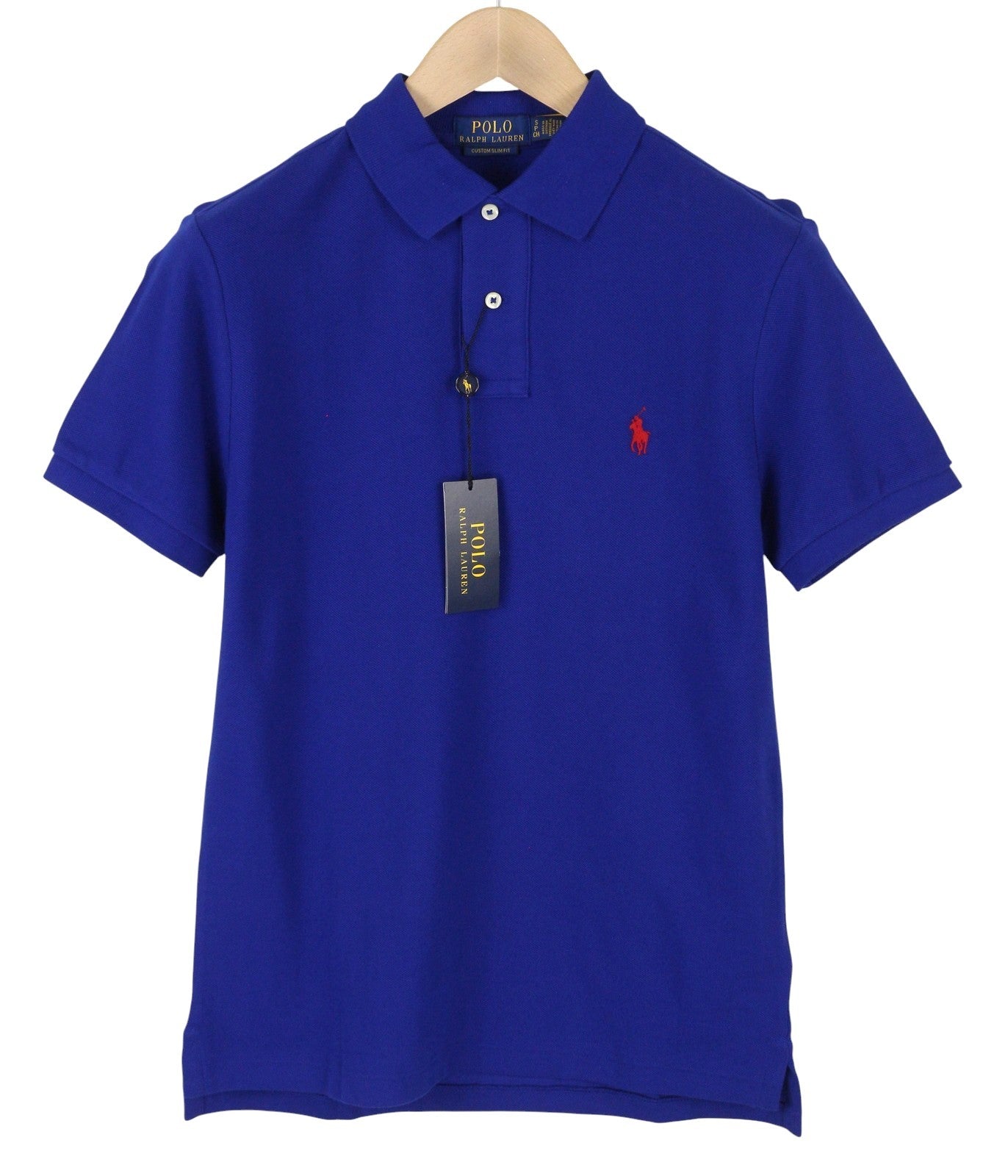 RALPH LAUREN Custom Slim Fit Men Polo S Mid Blue Cotton Logo Short Sleeve
