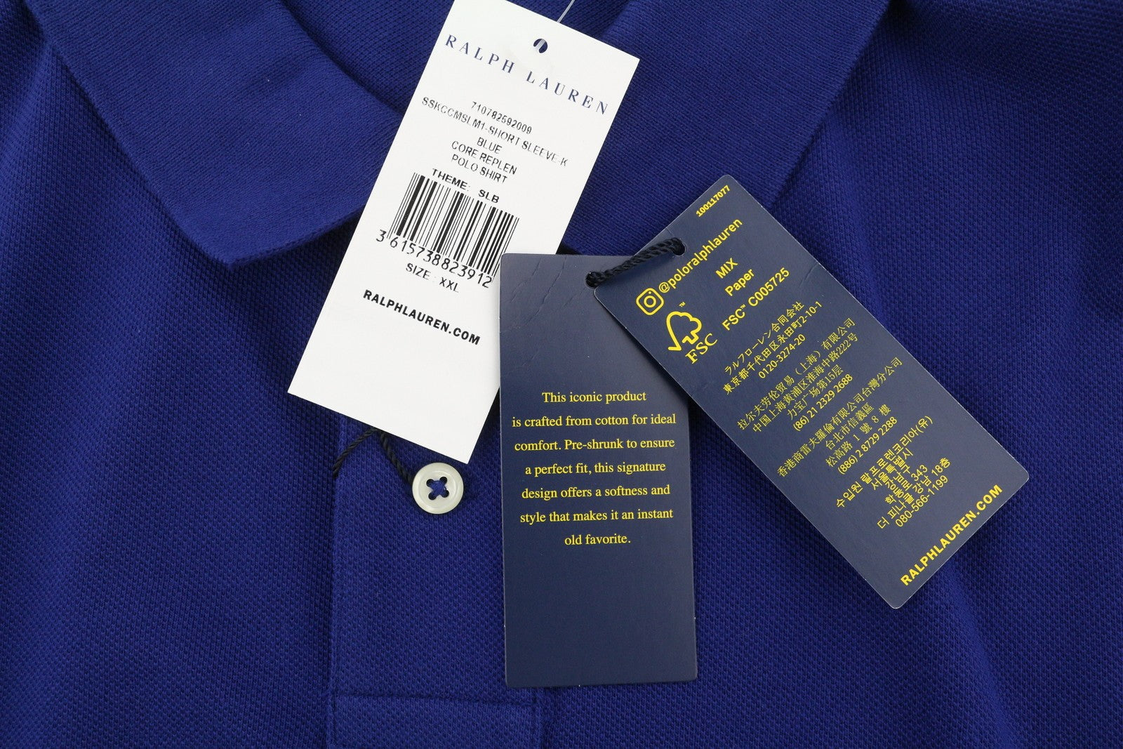 RALPH LAUREN Custom Slim Fit Men Polo 2XL Dark Cotton Logo Short Sleeve
