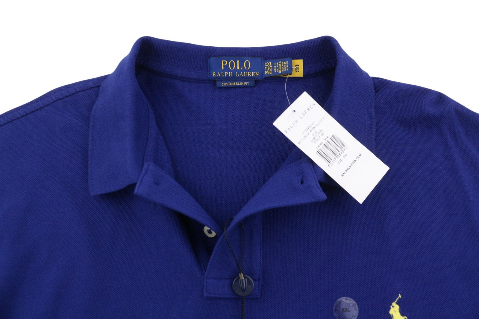 RALPH LAUREN Custom Slim Fit Men Polo 2XL Dark Cotton Logo Short Sleeve