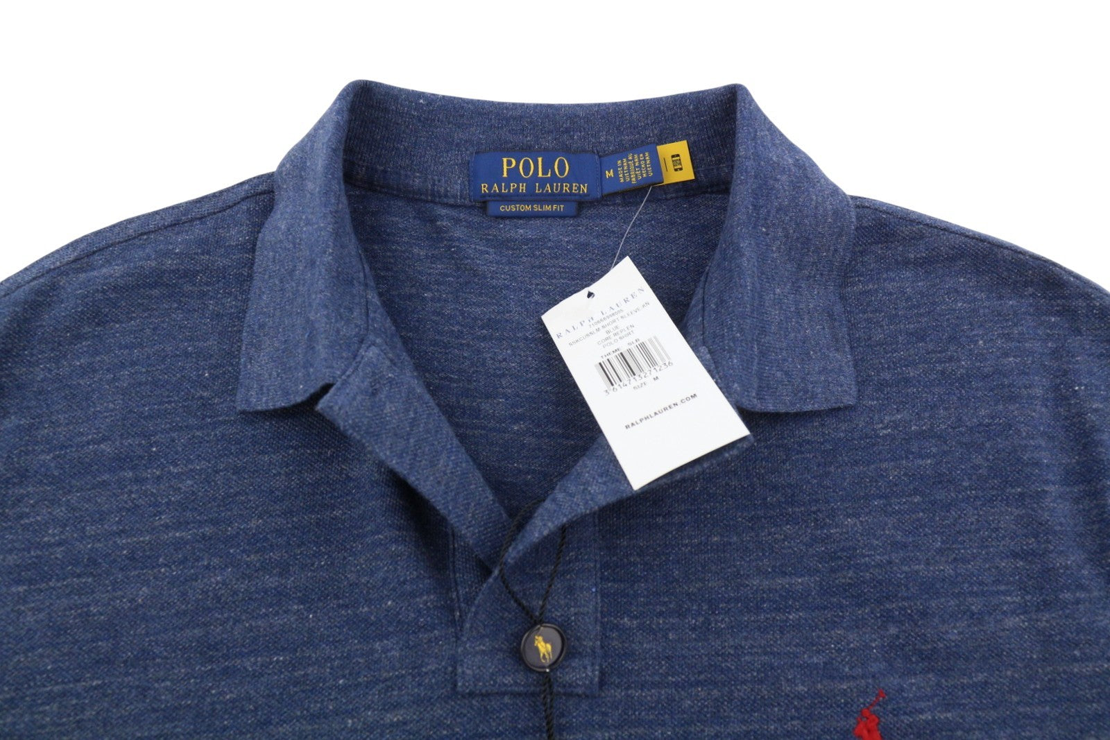RALPH LAUREN Custom Slim Fit Men Polo M Melange Cotton Logo Short Sleeve