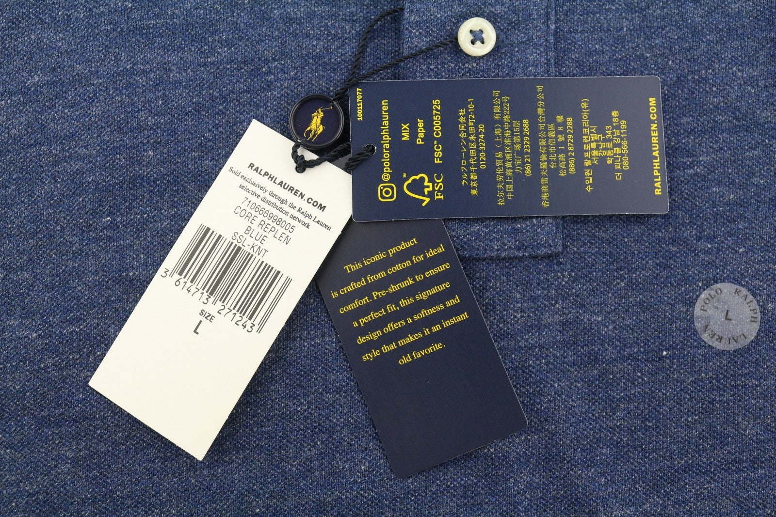 RALPH LAUREN Custom Slim Fit Men Polos L Melange Logo Polo Short Sleeve