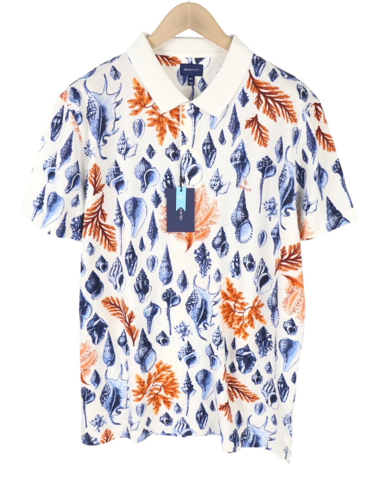 GANT Seaside SS Rugger Men Polos 2XL Eggshell Pattern Cotton Short Sleeve