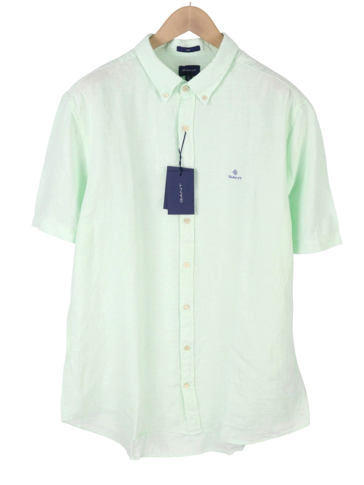 GANT Gmt Dyed Linen Slim BD SS Men Shirt 2XL Bay Green Button Short Sleeve