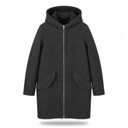 SANDRO Women Coat EU36 Grey Melange Wool Blend Hooded Mid Length Light