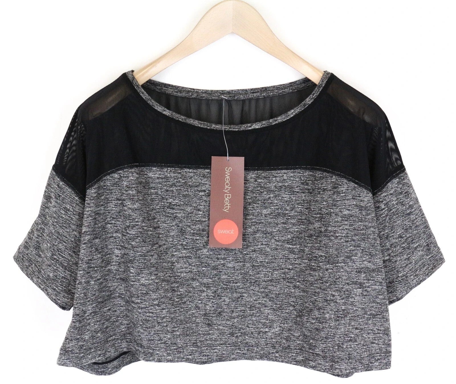 SWEATY BETTY Contemporary Women T-Shirt L Grey Stretch Cropped Short Sleeved