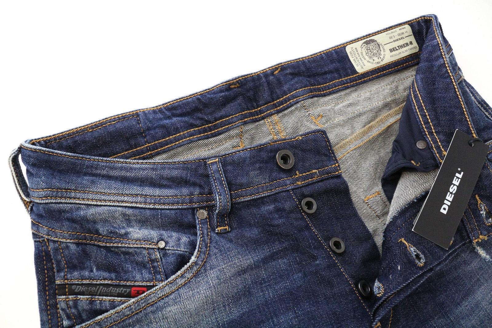 DIESEL Belther-R R8LA9 Men Jeans W30/L30 Slim Tapered Distressed Stretch Blue