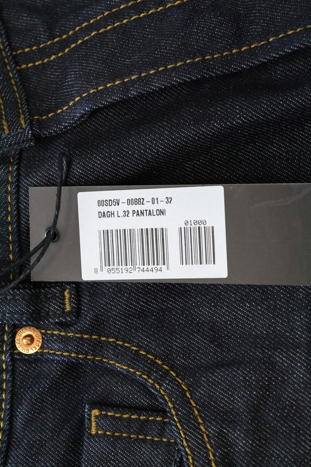 DIESEL Dagh 0088Z Men Jeans W32/L32 Straight Fit 5-Pocket Blue Pure Cotton