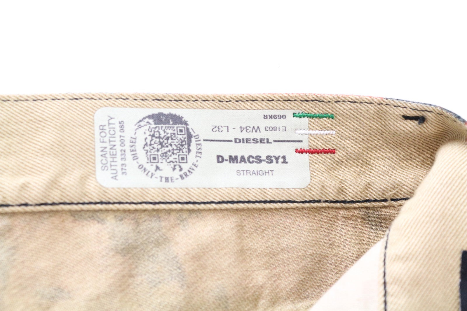 DIESEL D-Macs-SY1 069KR Men Jeans W34/L32 Straight Fit Red Pure Cotton Patterns