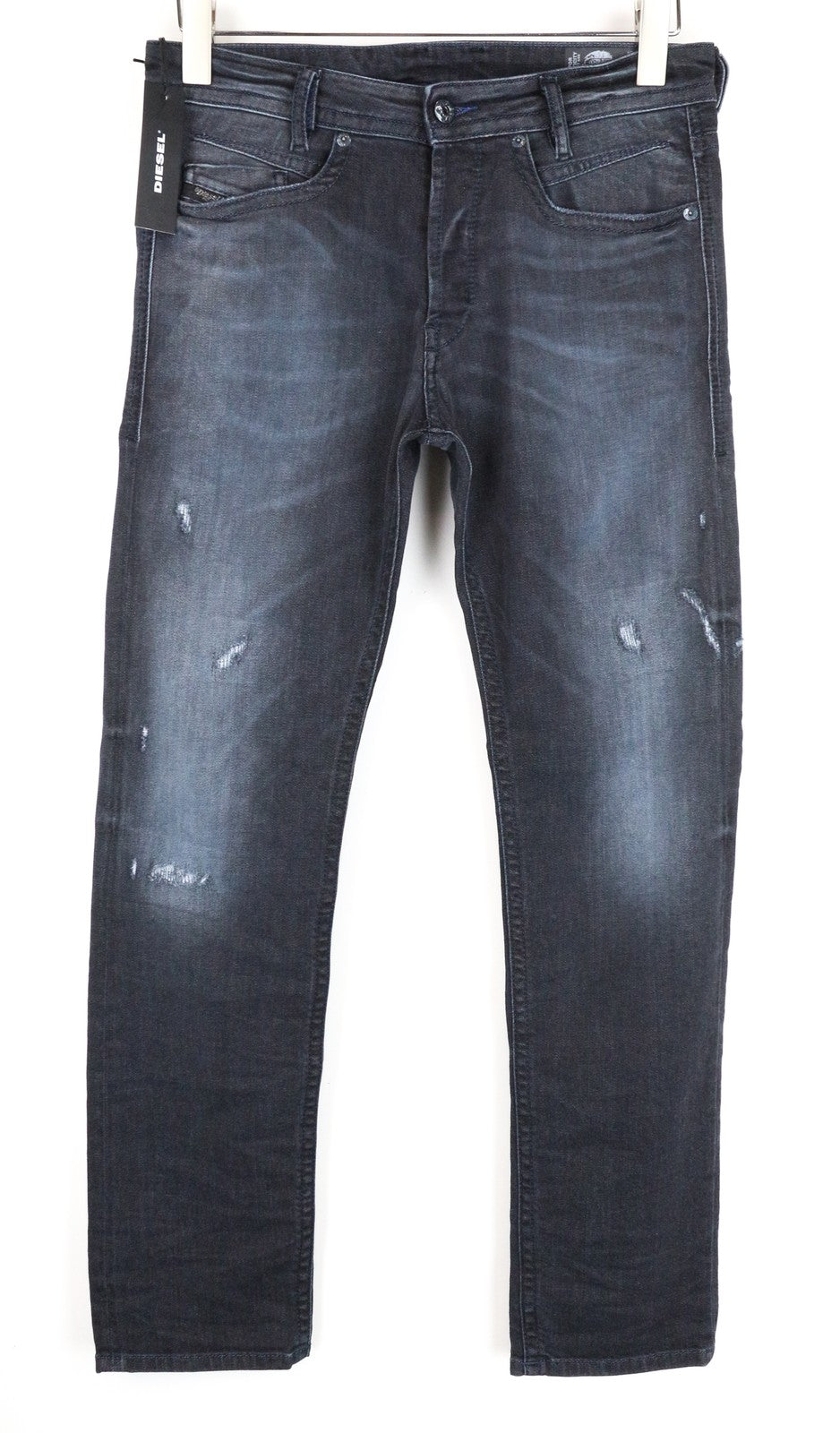 DIESEL Akee 0683Q Men Jeans W28/L30 Slim Tapered Blue Cotton Stretch Distressed