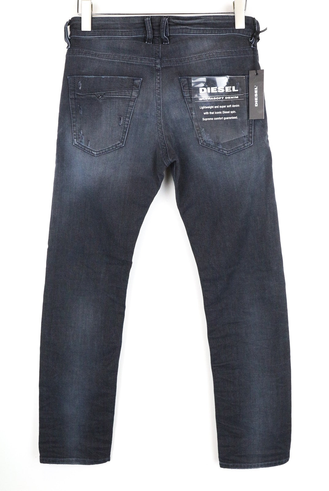 DIESEL Akee 0683Q Men Jeans W28/L30 Slim Tapered Blue Cotton Stretch Distressed