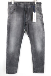 DIESEL Krooley-NE 0855B Men Jeans W38 Jogg Sweat Zip Melange Slim Carrot Grey