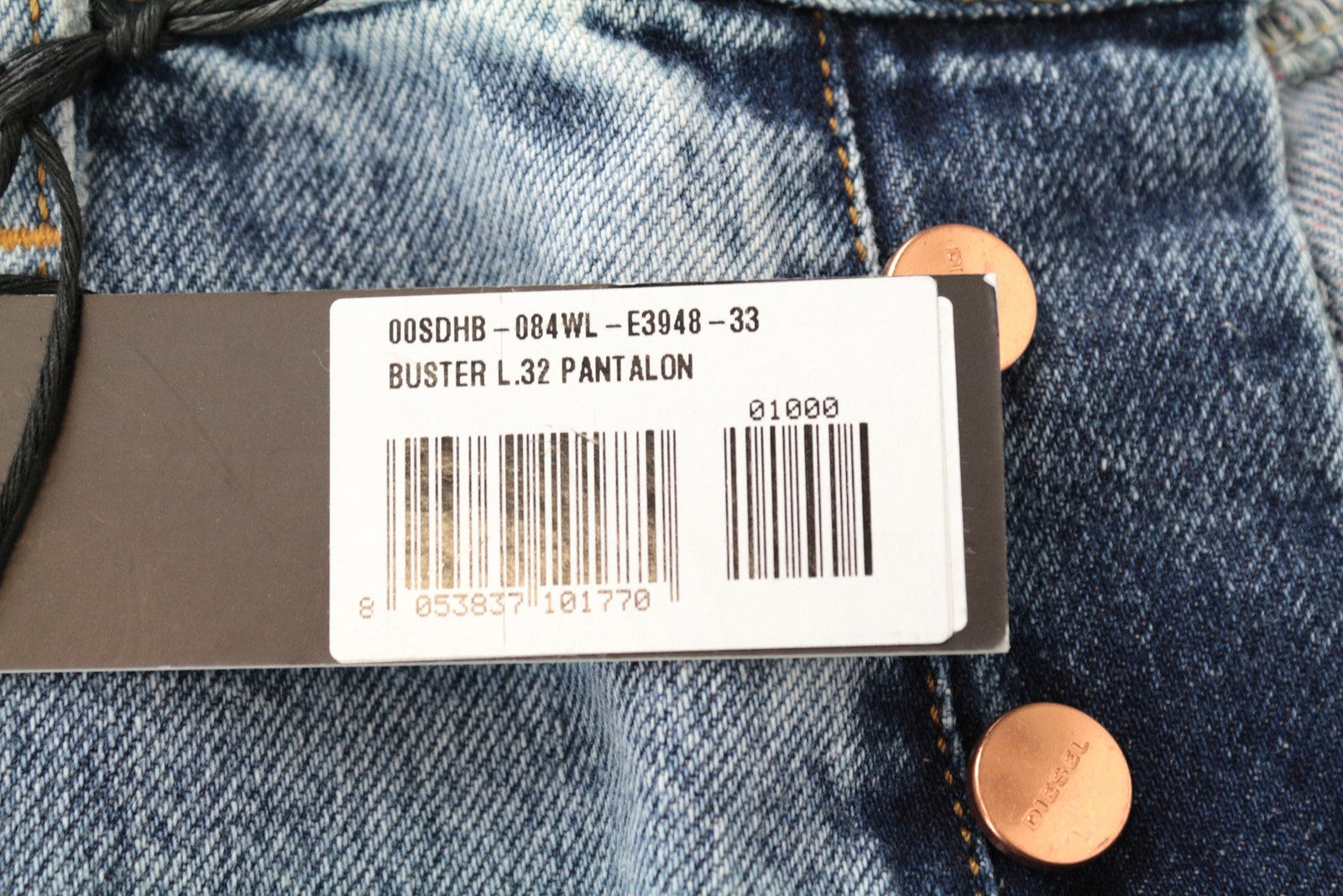 DIESEL Buster 084WL Men Jeans W33/L32 Regular Slim Tapered Light Blue Distressed