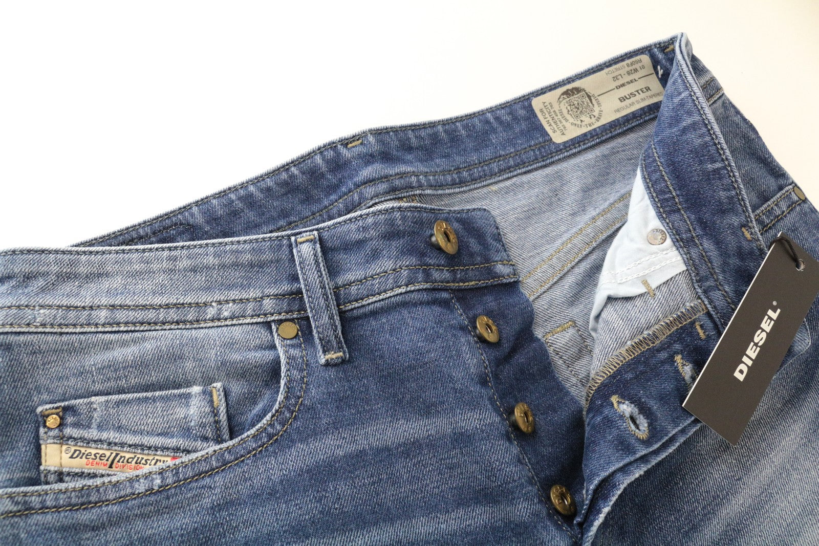 DIESEL Buster R60F8 Men Jeans W28/L32 Blue Slim Tapered Fit Distressed Stretch