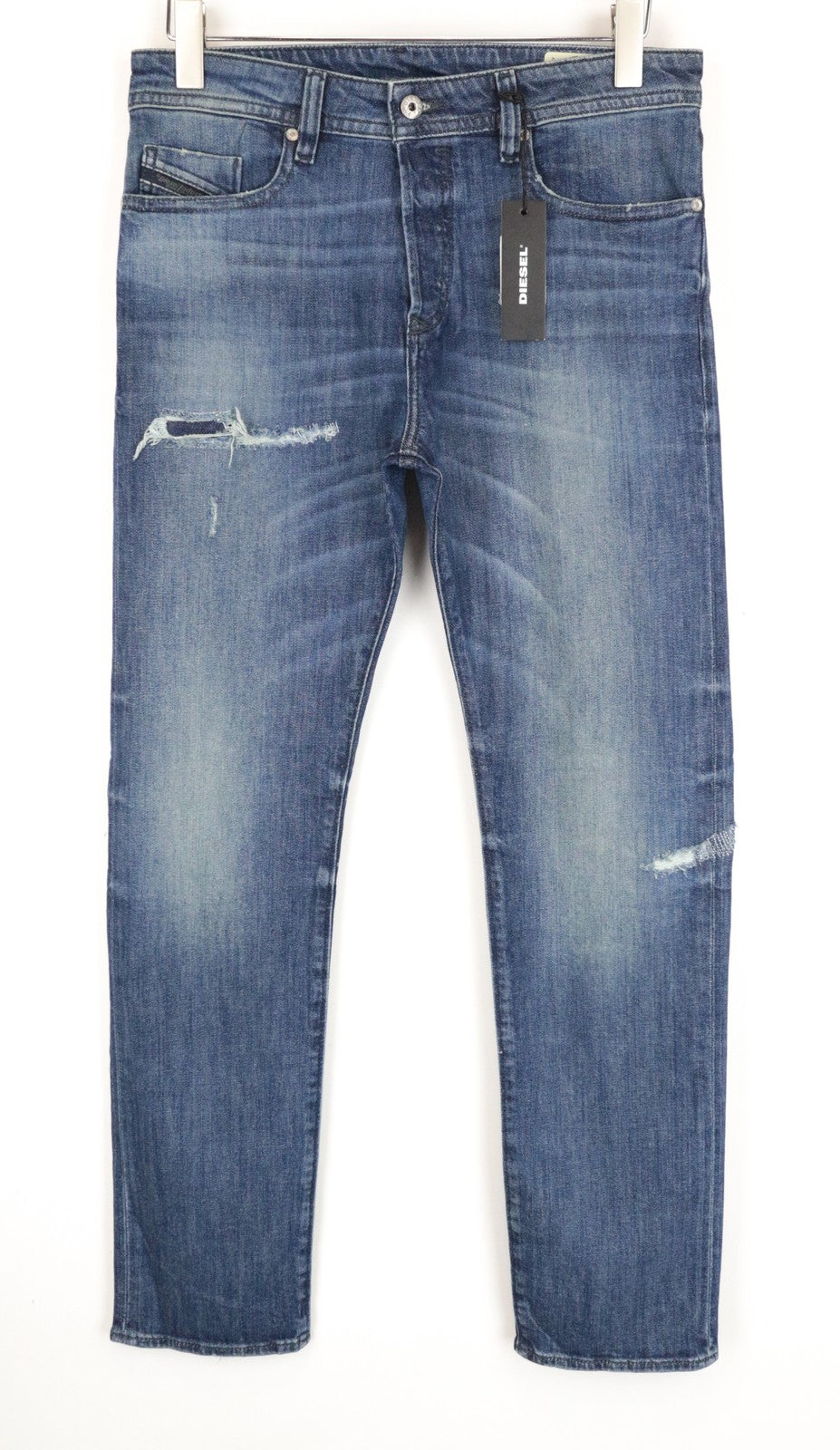 DIESEL Buster CN021 Men Jeans W32/L20 Distressed Slim Tapered Fit Stretch Blue