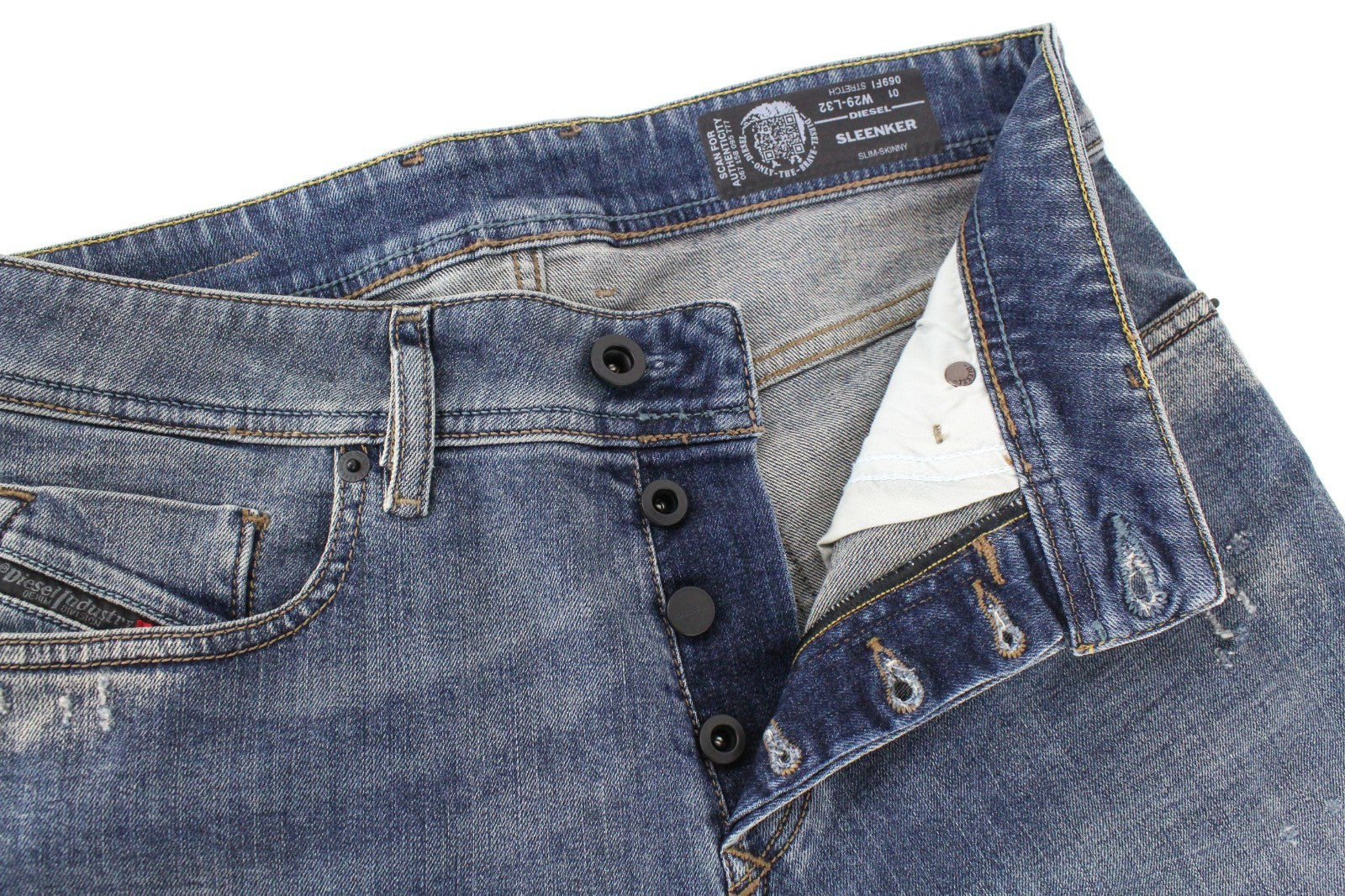 DIESEL Sleenker 069FI Men Jeans W29/L32 Slim Skinny Cotton Stretch Blue Wash