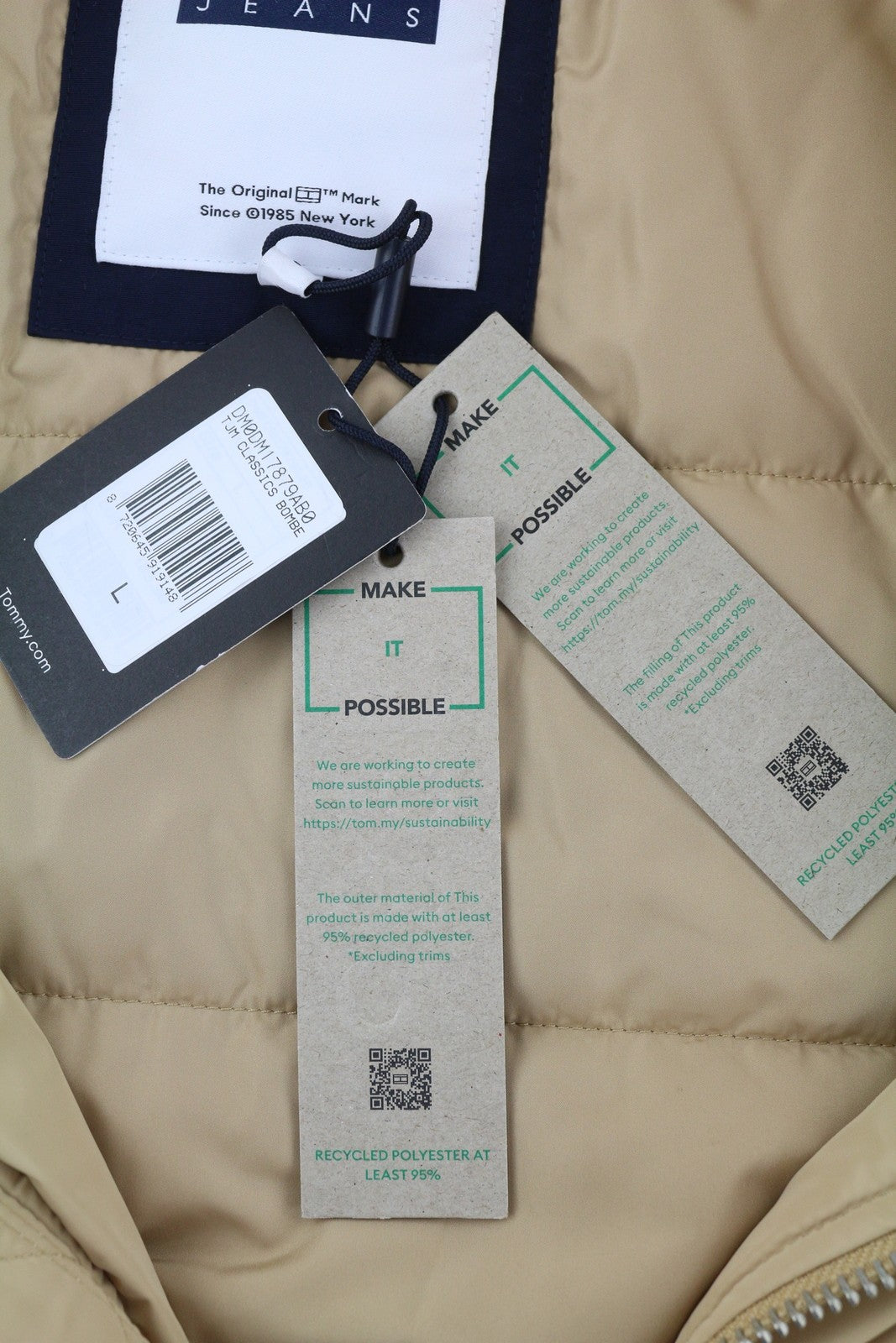 TOMMY JEANS Tjm Classics Bomber Men Jacket L Beige Padded Full Zip RRP209