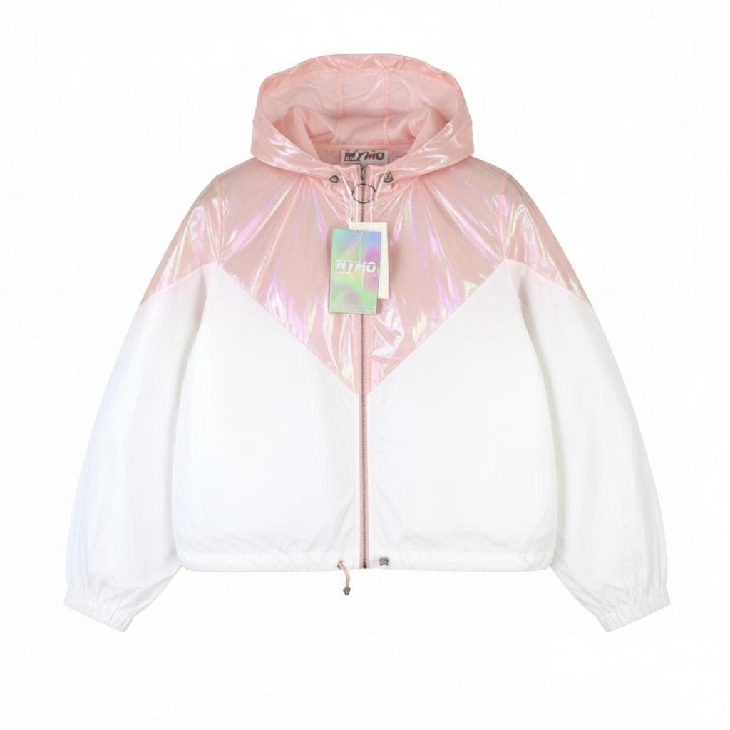 MYMO Athlsr Women Jacket XS Pink White Holographic Hooded Zip Lightweight