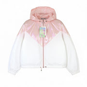 MYMO Athlsr Women Jacket XS Pink White Holographic Hooded Zip Lightweight