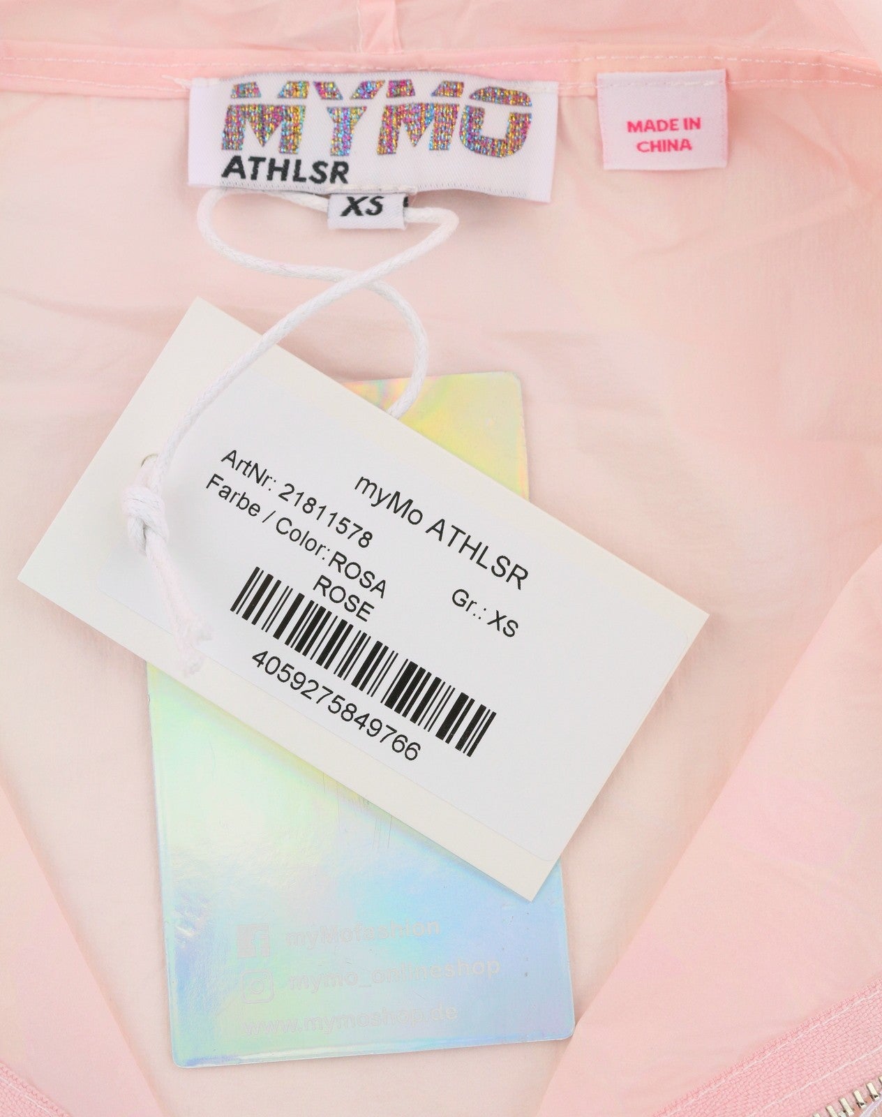 MYMO Athlsr Women Jacket XS Pink White Holographic Hooded Zip Lightweight