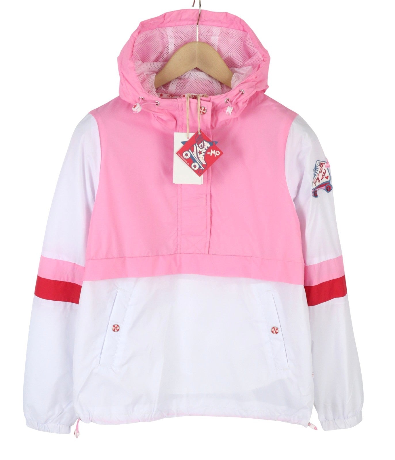 MYMO Women Jacket S Pink White Anorak Mesh Lined Hooded Light Jacket