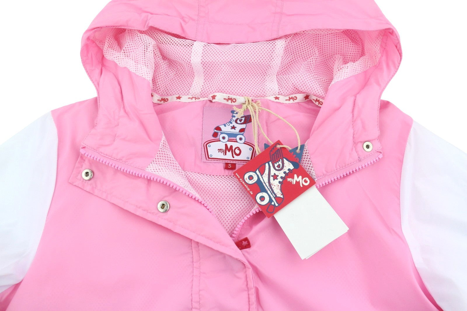 MYMO Women Jacket S Pink White Anorak Mesh Lined Hooded Light Jacket