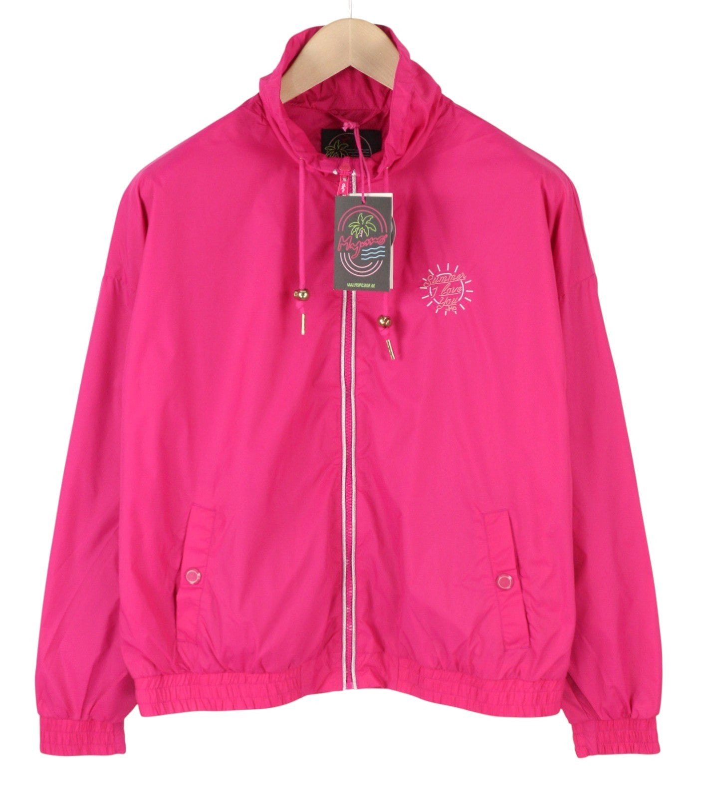 MYMO Women Jacket S Pink Mesh Lined High Neck Pocket Detail Lightweight