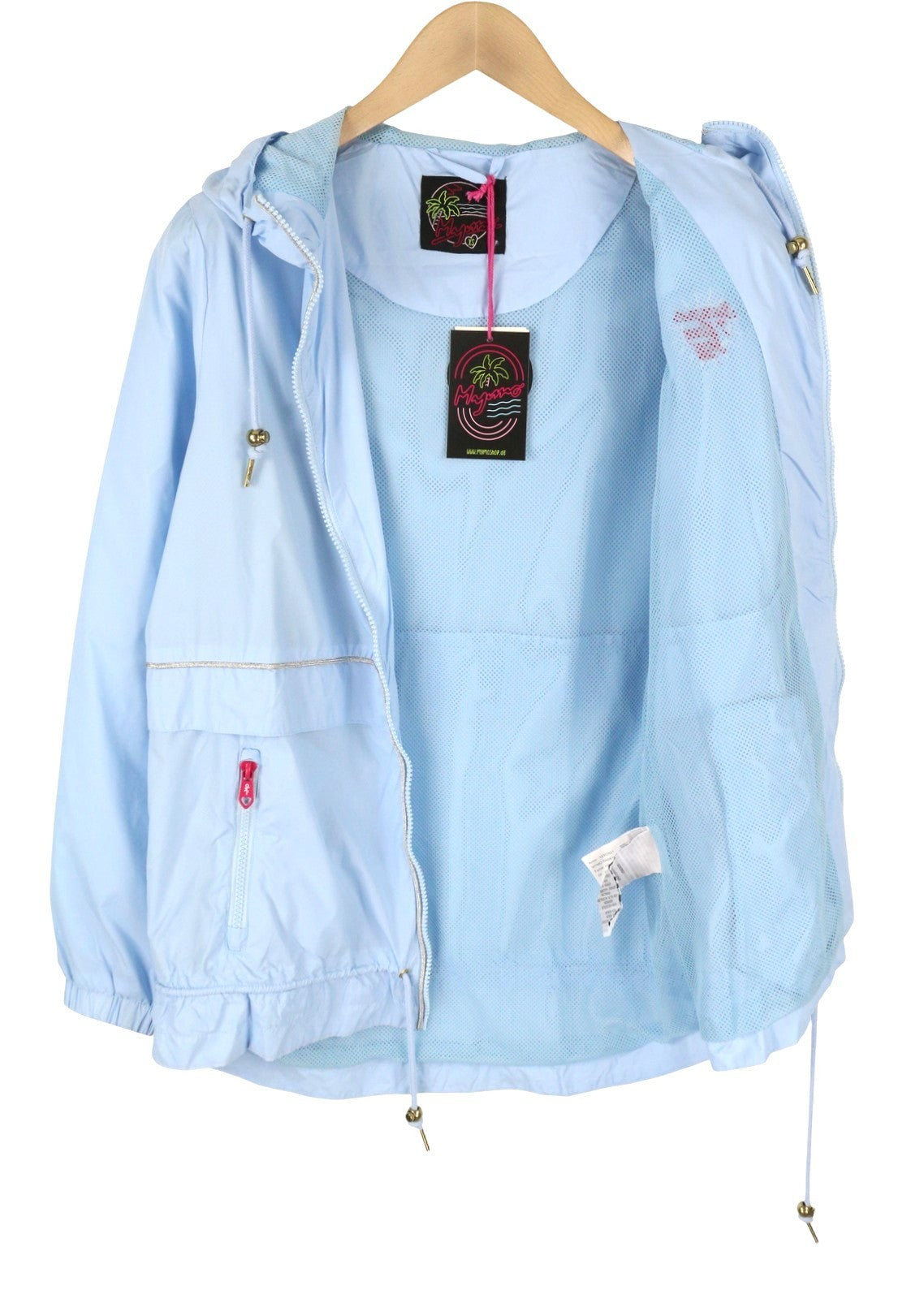 MYMO Women Jacket XS Light Blue Hooded Drawstring Waist Light Parka