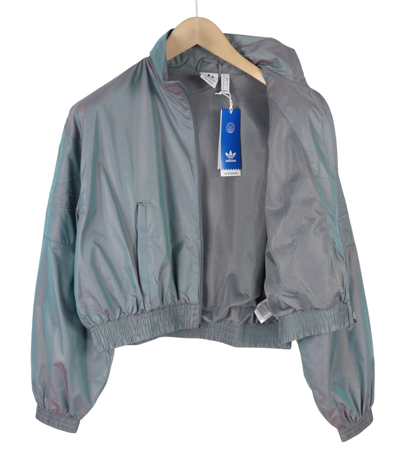 ADIDAS Adicolor Iridescent Track Women Jacket M Prime Green Cropped Shine