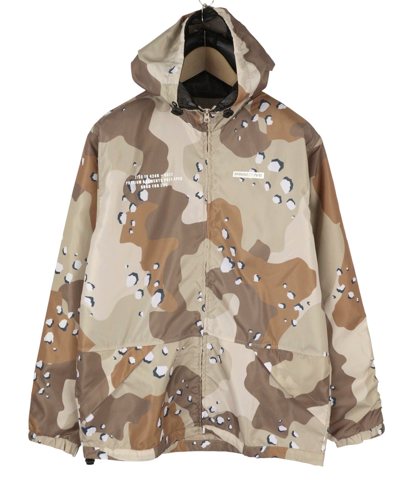 PRIMITIVE SKATEBOARDING Men Jacket L Brown Camo Hooded Zip Light Jacket