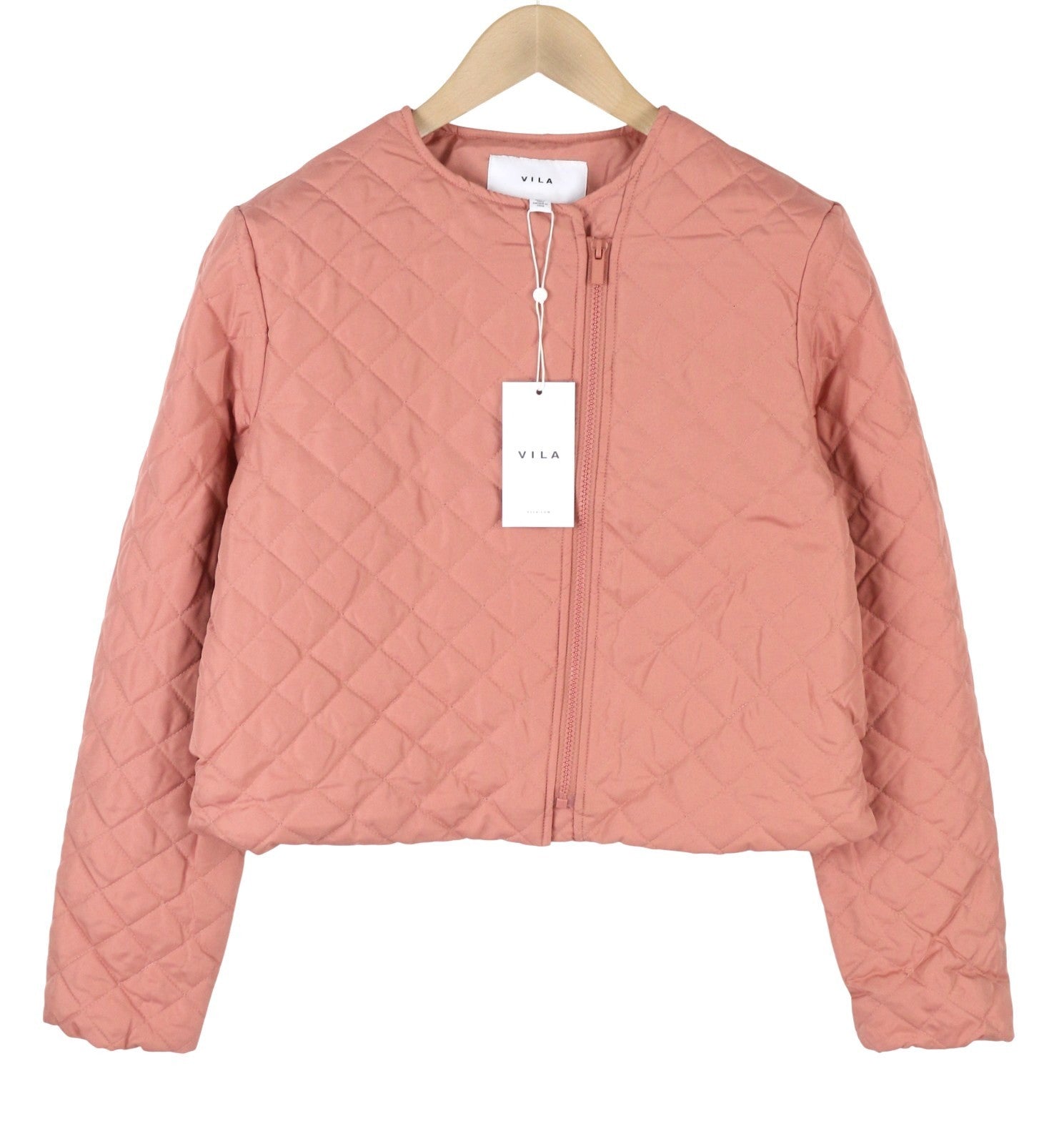 VILA Sassy Women Jacket EU42 Pink Quilted Padded Asymmetric Zip Light