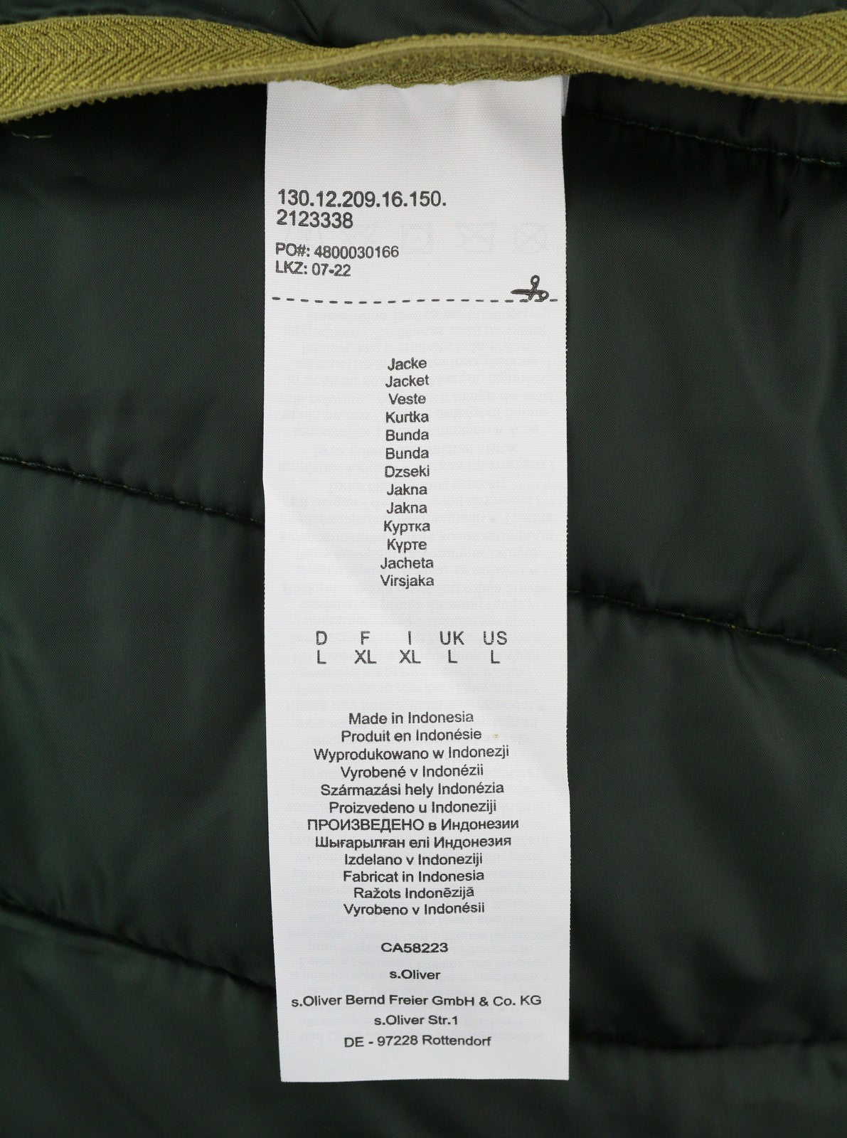 S.OLIVER Men Jacket L Green High Neck Quilted Padded Full Zip Light