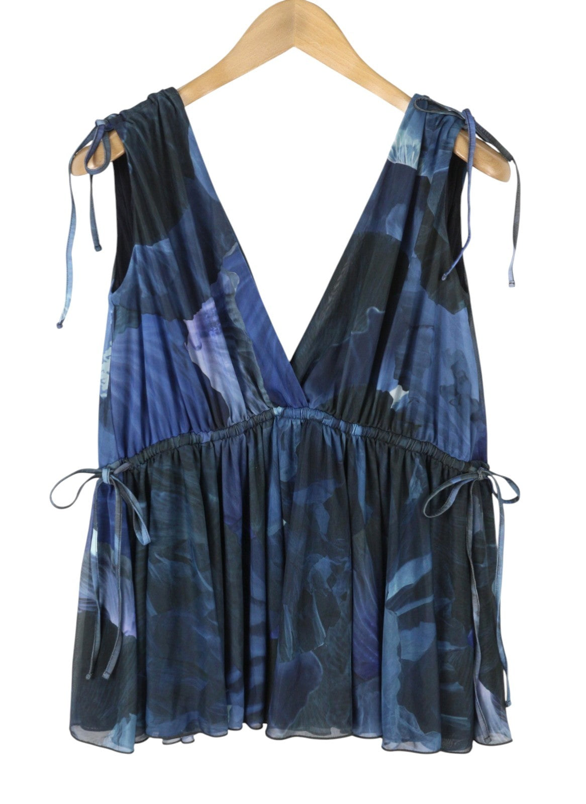 MAX&CO. Women Blouse XS Dark Blue Floral Print Depp V-Neck Sleeveless