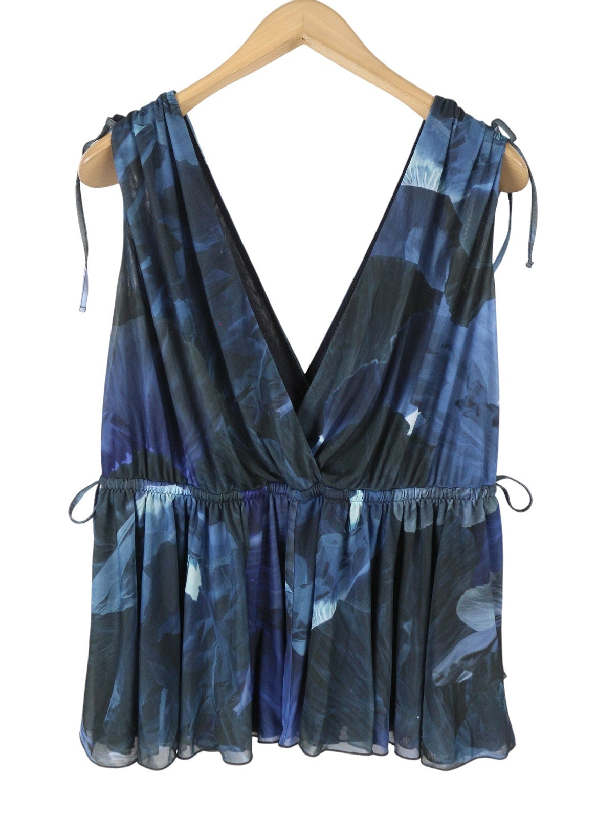 MAX&CO. Women Blouse XS Dark Blue Floral Print Depp V-Neck Sleeveless