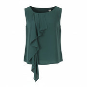 MAX MARA Women T-Shirt S Green Silk Ruffled Front Round Neck Sleeveless