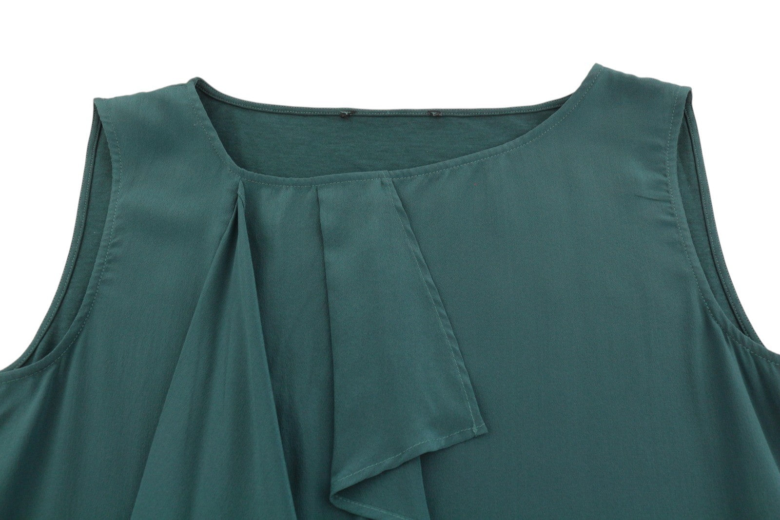 MAX MARA Women T-Shirt S Green Silk Ruffled Front Round Neck Sleeveless