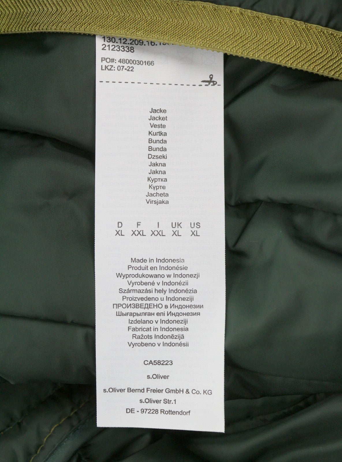 S.OLIVER Men Jacket XL Green High Neck Quilted Padded Full Zip Light