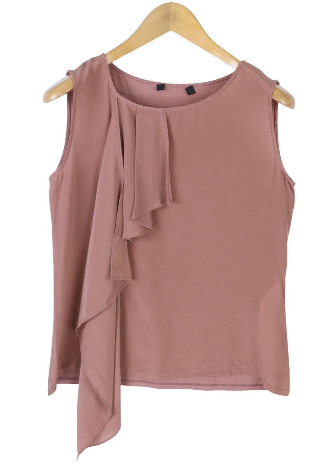 MAX MARA Women T-Shirt M Pink Silk Ruffled Front Round Neck Sleeveless