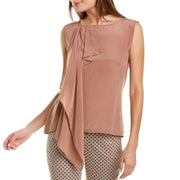 MAX MARA Women T-Shirt S Pink Silk Ruffled Front Round Neck Sleeveless