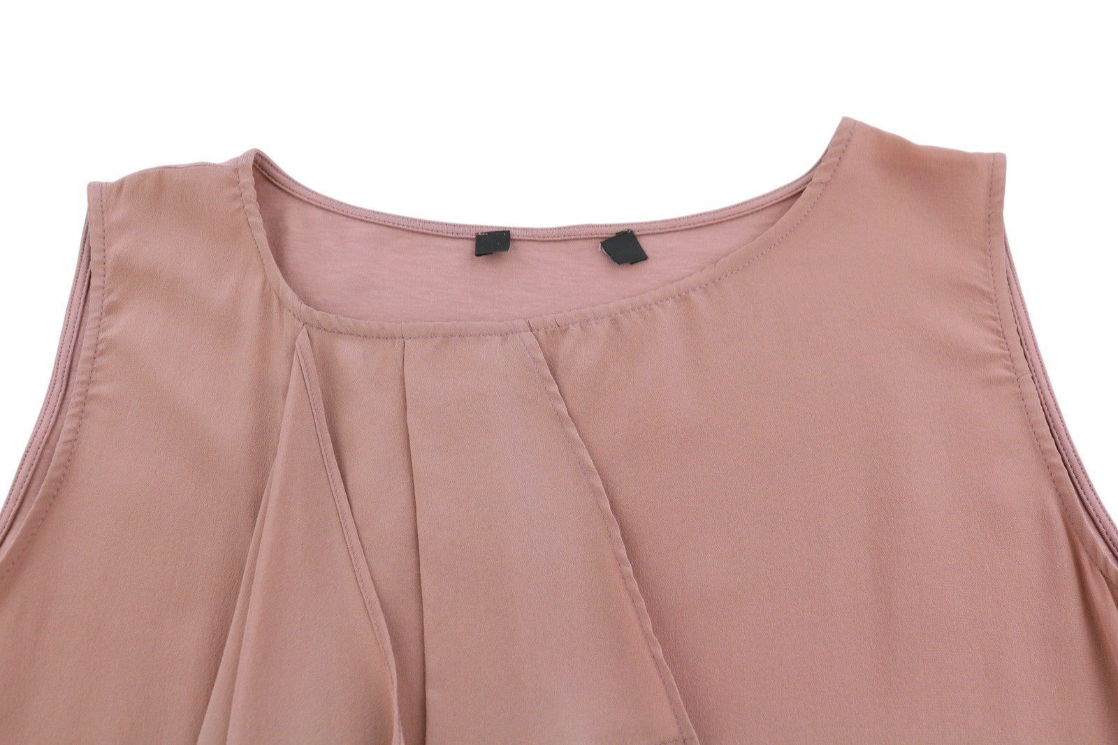 MAX MARA Women T-Shirt S Pink Silk Ruffled Front Round Neck Sleeveless